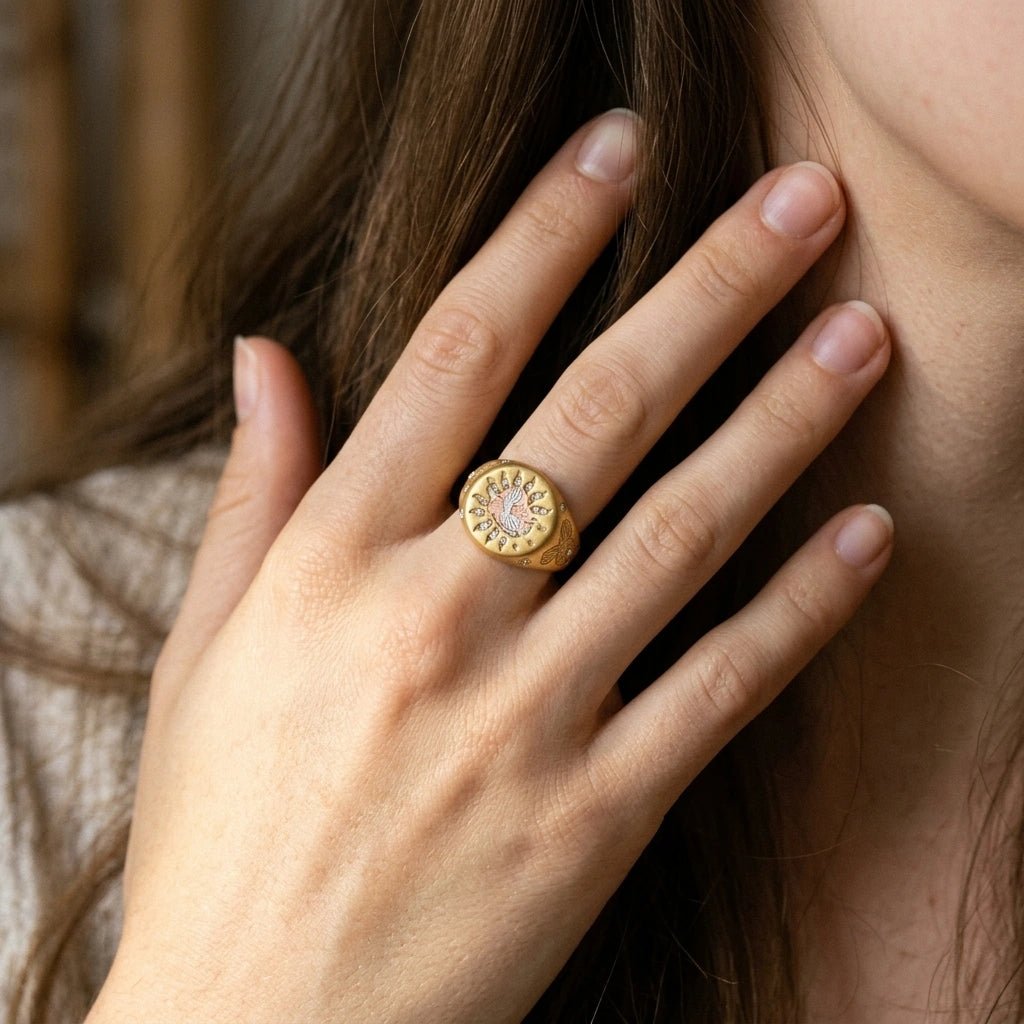 Cherub's Arrow Ring worn on the hand