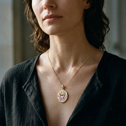 Sacred Heart Necklace worn with a dark top