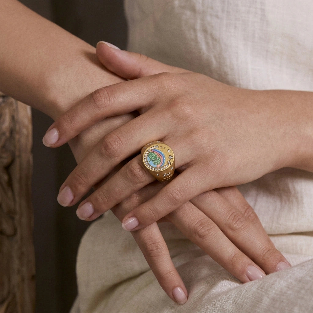 Four-Leaf Clover Ring worn on the hand