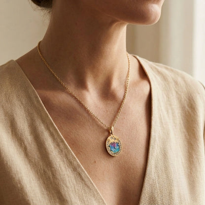 Midnight Rose Necklace worn with a beige top